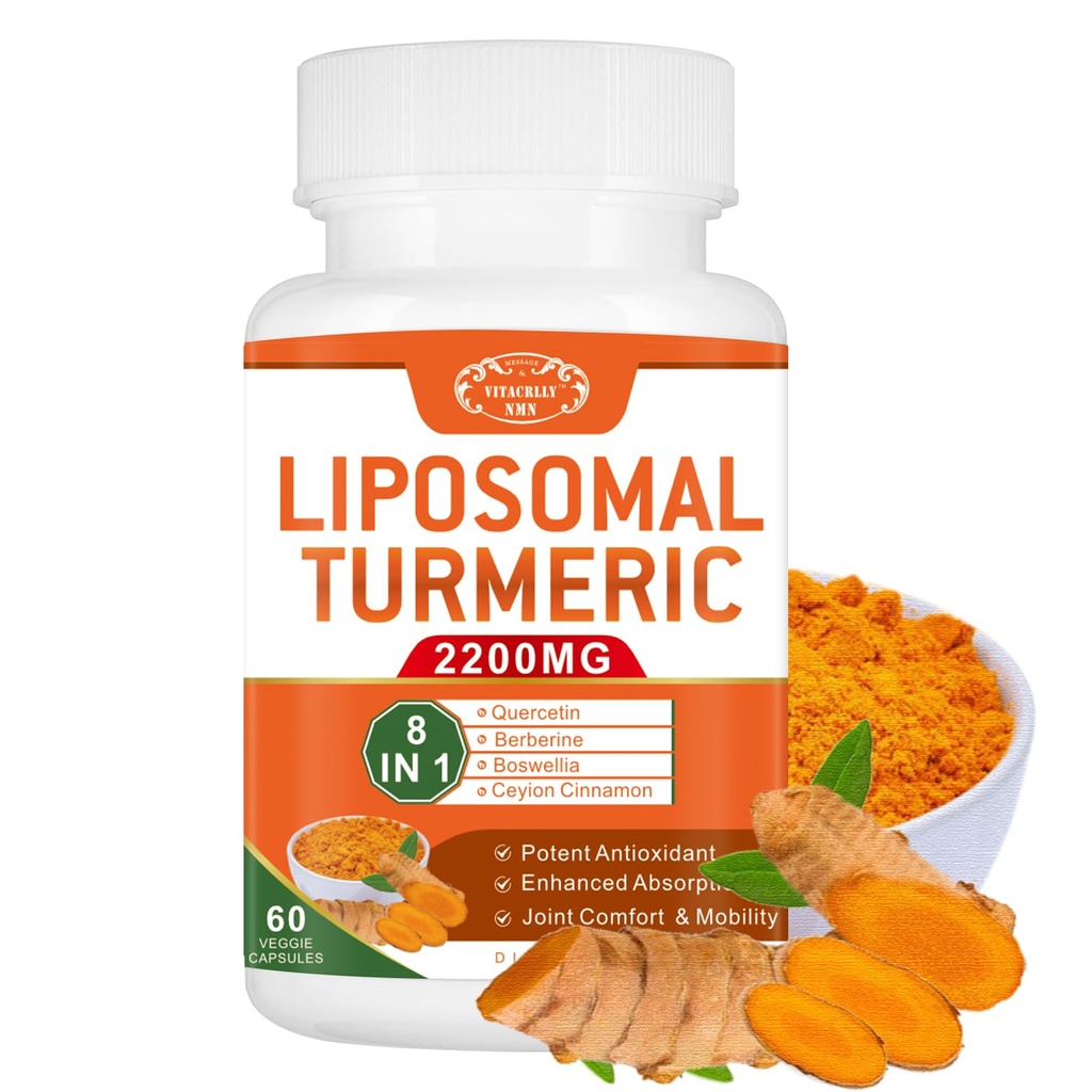 2200mg Lipozomální kurkumin dodatek s Black Pepper & Ginger Enhanced Absorpce - 95% Kurkumin extrakt pro společnou podporu 60 kapslí