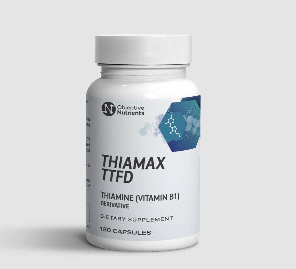 Thiamax Vitamin B1 (Thiamin TTFD), Původní, No Toxic Fillers, Podporuje energetický metabolismus, vysoká dávka, Testovaná třetí strana, Všechny aktivní složky 100mg, 180 Počet