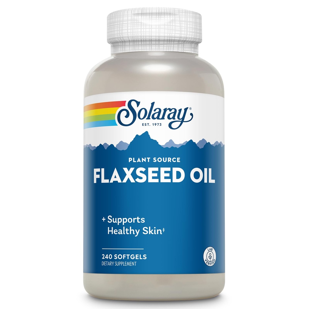 SOLARAY Flaxseed Oil 3000 mg s Omega 3 6 9, Flax Seed Softgels for Skin Health, Triple Omega dodatek, Non- GMO, Lepek zdarma, Laboratoř ověřena - 60- denní záruka - 80 Služeb, 240 Softgeles