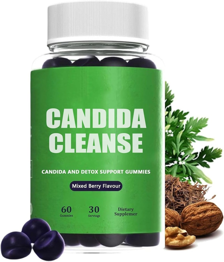 Candida Cleanse, Candida a Detox Support Gummies, 10- in-1 Advanced Formule s Black Walnut, PAU D 'Arco & Wormwood, Non- GMO 60 Gummies