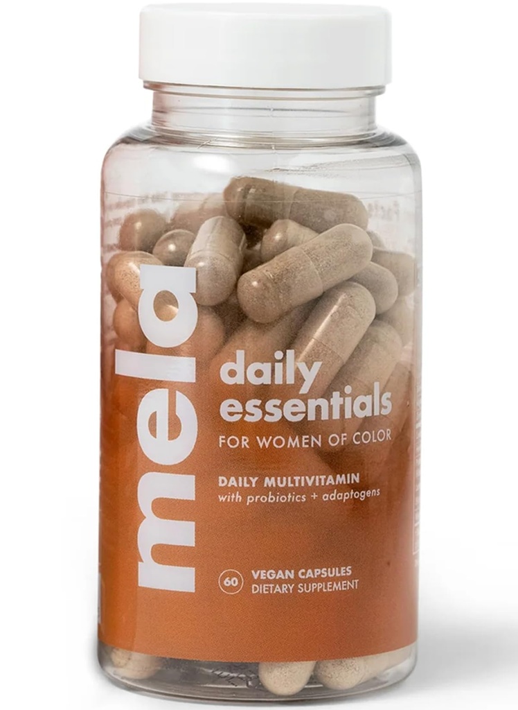 Mela Daily Essentials Multivitamin pro melanated ženy - high- Dose vitamín D3 a B12, Probiotika, Lví hříva, Ceylon Skořice - Vegan, Gluten Free, Non- GMO, 30 Day Supply (60 Kapsle)