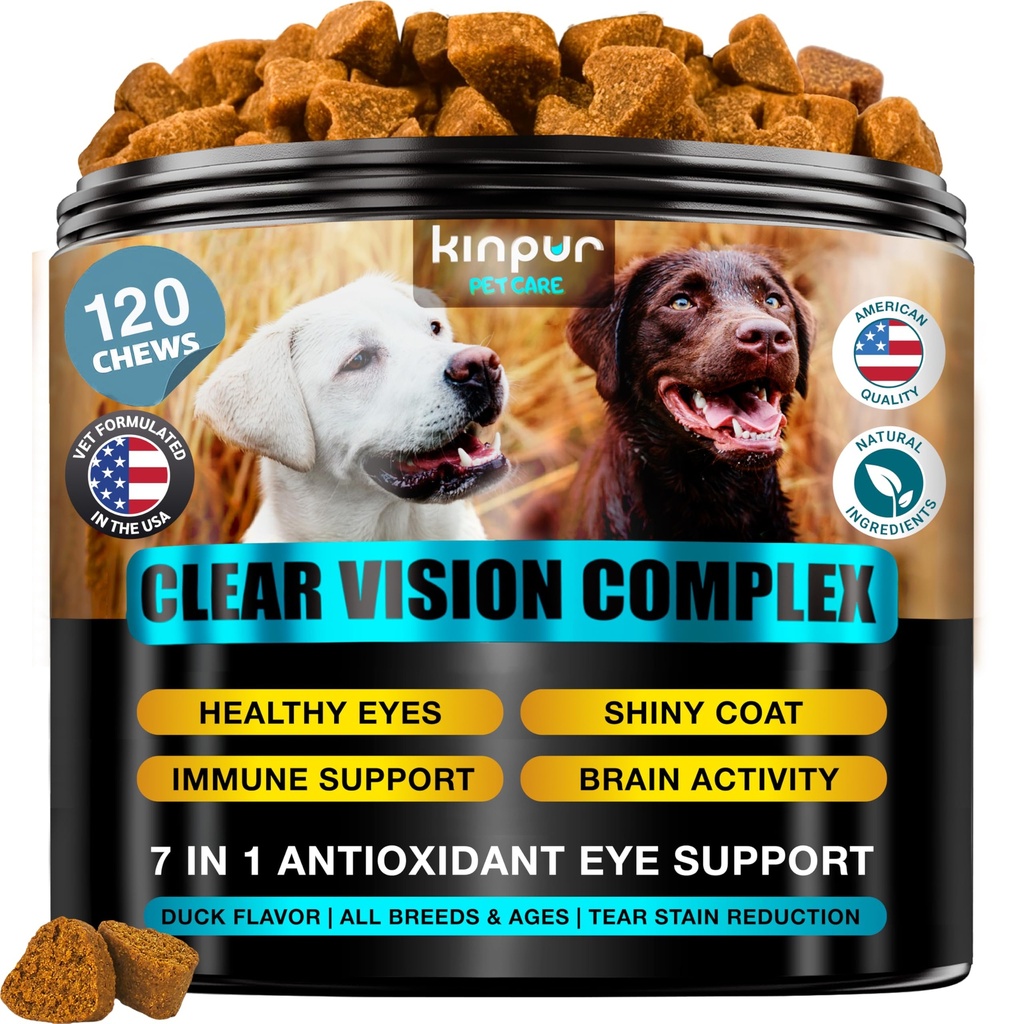 Eye Vitamíny pro psy - Doplněk pro psa Vision pro Slzy, Psí Oční Péče, Imunitní podpora - Vitamin К, Mrkev, Rybí olej, Lutein - 180 měkkých Žvýkaček s Duck Flavor - pro všechny plemene a věků