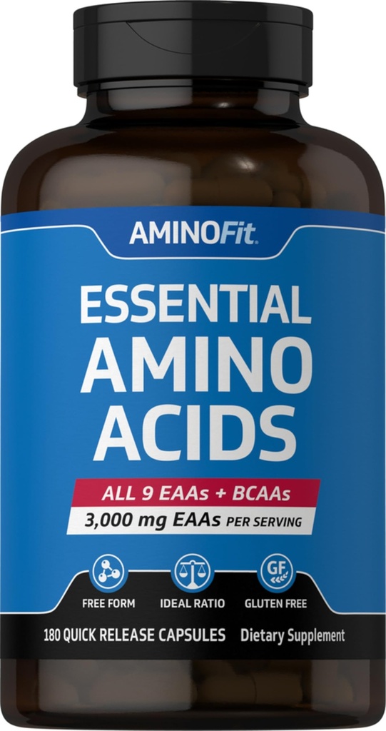 Piping Rock Essential Amino Acids Dodatek 124; 3000mg Acids 124; 180 Kapsle 124; Komplexní směs pro muže a ženy 124; EAA a BCAA Acids 124; Non- GMO, gluten Free Az124; Fitness Labs