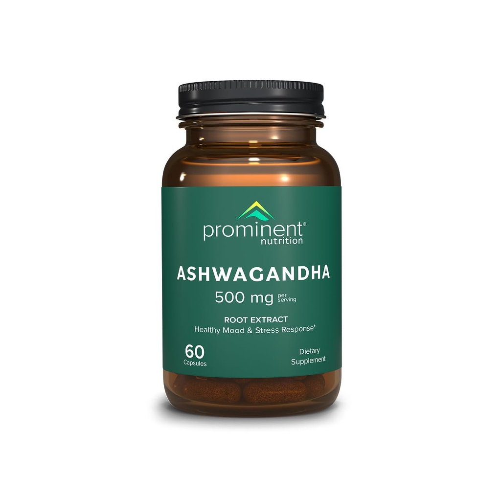 Prominentní Nutriční Ashwagandha dodatek - Klinicky zkoumaný Shagandha Root Extract pro zdravou náladu a podporu stresu, standardizované na 2,5% Witanolides, 500 mg, 60 Vegan Kapsle - 1 balení