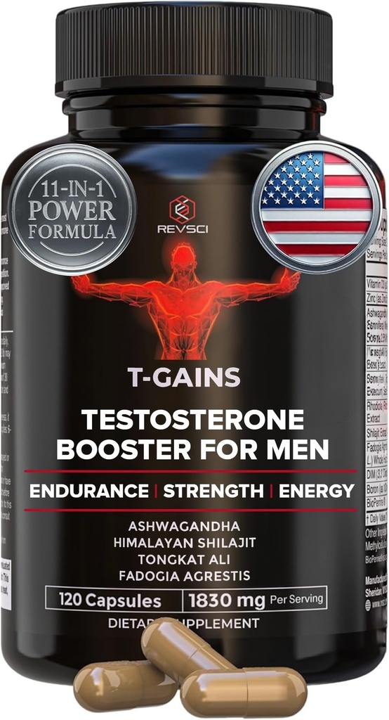 Anabolický Booster & Muscle Builder, T-GAINS Testosteron dodatek pro muže, TRT Test Booster & Estrogen Blocker, HGH doplňky pro muže - Tongkat Ali Fadogia Agrestis pro růst svalů, 120 Caps
