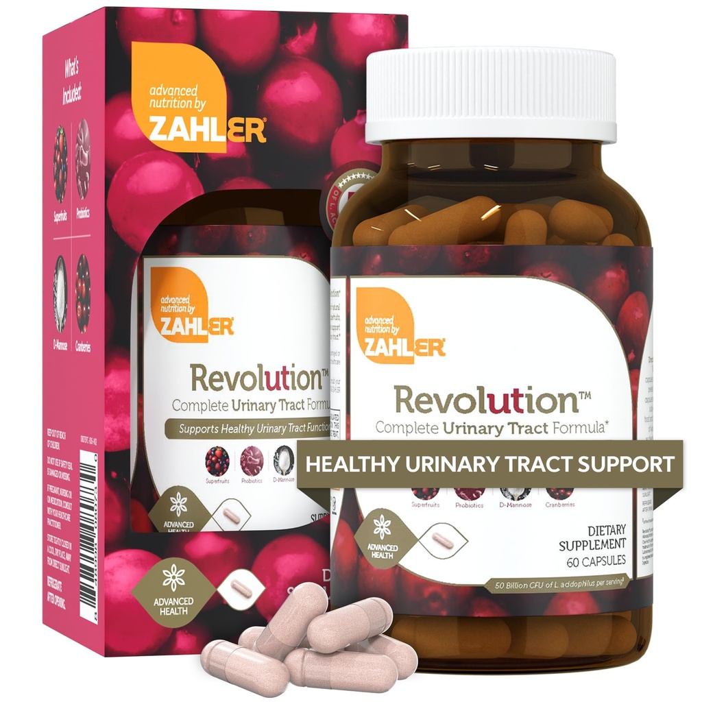 Zahler Revolution - Kompletní Womens Urinary Tract Health Formule s probiotiky - UTI pilulky - 1200mg D- Mannose and Cranberry Supplement - Podpora infekce močových cest pro ženy (60 Kapsle)