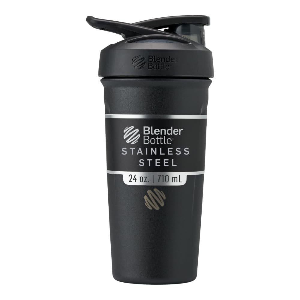 BlenderBottle Strada Shaker Cup Izolovaná nerezová láhev s Wire Whisk, 24-Ounce, černá