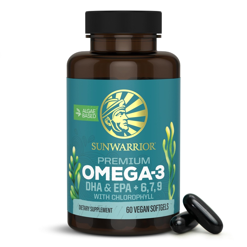 Sunwarrior Vegan Omega 3 DHA & EPA Dodatek Algal Oil Preferred Alternativa k Fish Oil Podporuje Brain Eye Joint & Heart Health (60 Počet)