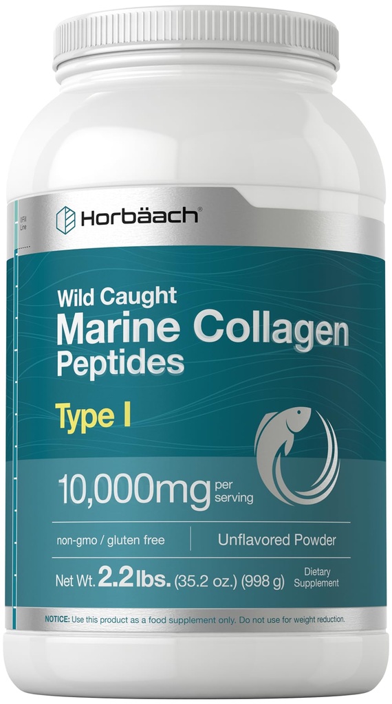 Horbäach Marine Collagen Powder 2.2 lbs OF 124; Hydrolyzované Collagen Peptides OF 124; Neochucené 124; Keto, Paleo, Non- GMO, gluten zdarma dodatek