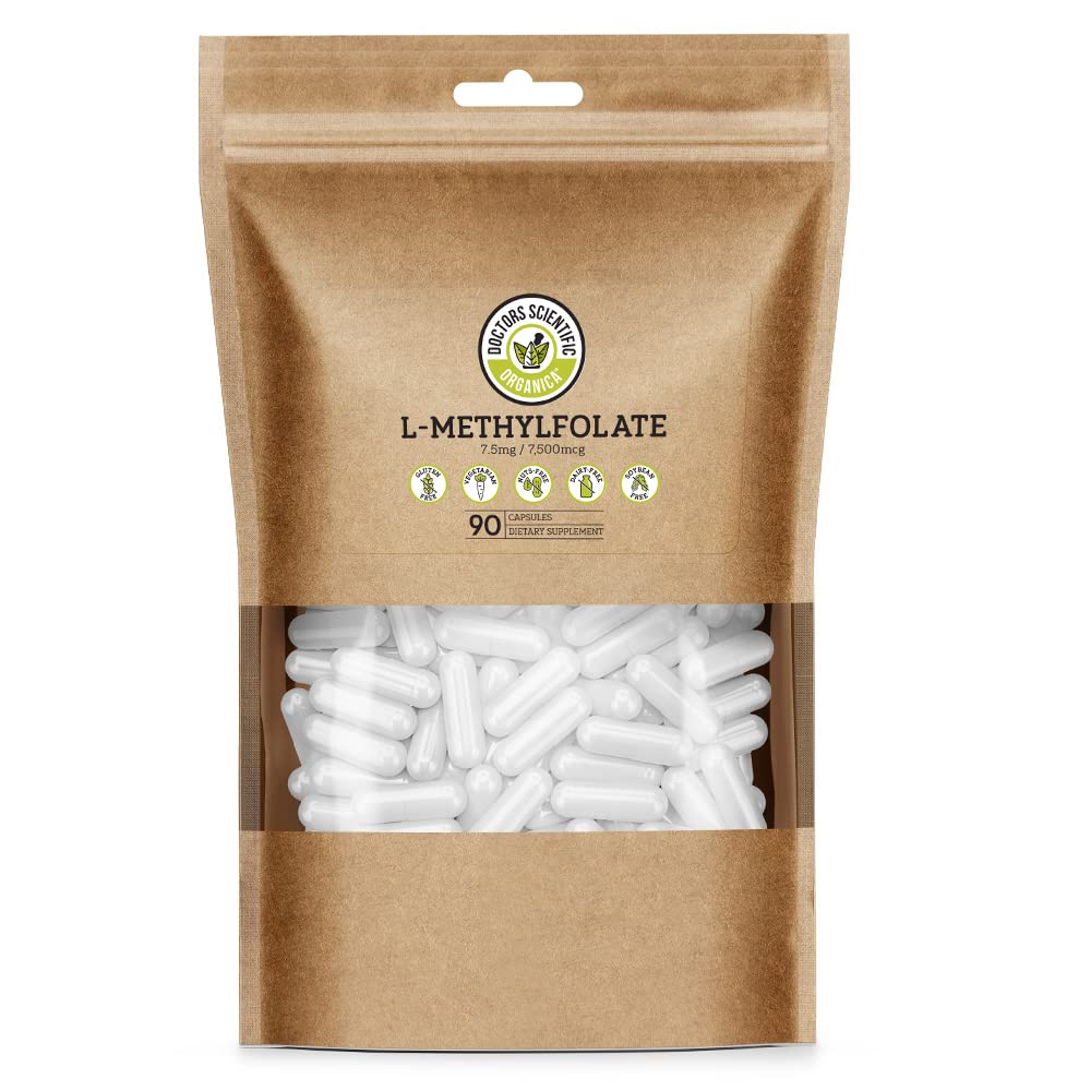 DSO L Methylfolát 7, 5 mg (5 MTHF dodatek) - 90 Vegan Kapsle (7, 5 mg) - Aktivní L Methyl Folátový dodatek pro kontrolu homocysteinu - Vitamin kyseliny listové - Eco- Friendly Balení