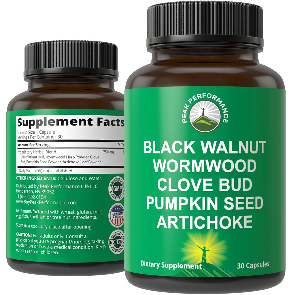 Wormwood Black Walnut Clove Cleanse pro lidi. Eliminace Detox + Intestinal Support Kapsle Dodatek pro dospělé a děti. Pilulky s Artichod a dýňová semena pro další výhody