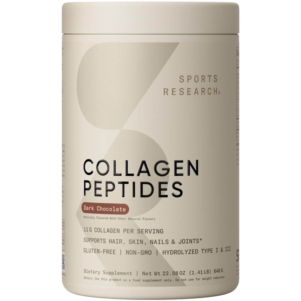 Sportovní výzkum Kolagen Peptidy - Hydrolyzovaný typ 1 & 3 Kolagen Powder Protein Dodatek pro zdravou pleť, hřebíky, & Spojky - Snadná míchání Vital Nutrients & Proteiny, Kolagen pro ženy & Muži