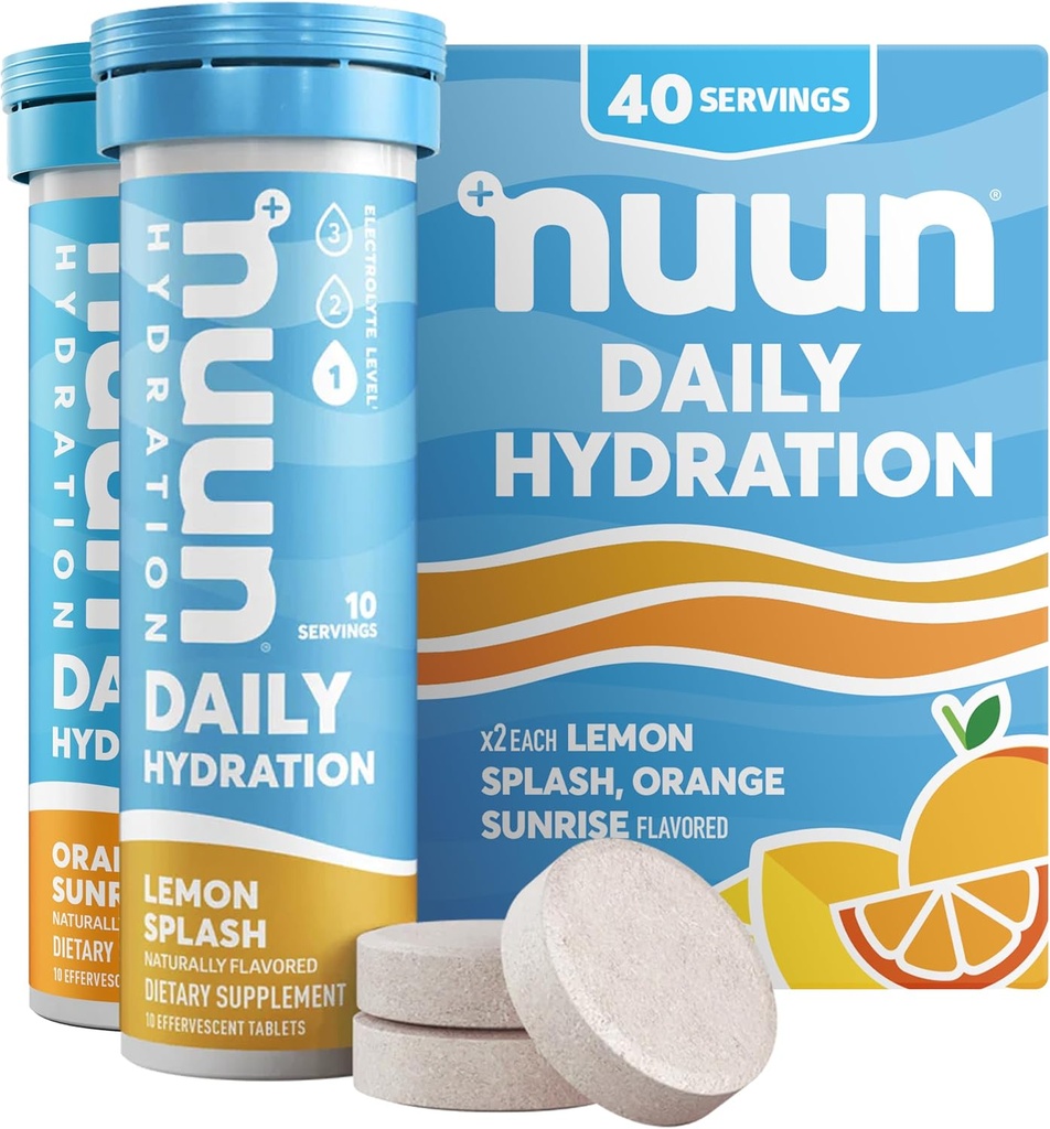 Nuun Daily Electrolyte Tablety s hořčíkem, vápníkem, draslíkem, chloridem a sodíkem, bez glutenu, bez cukru, & Vegan, Mixed Citrus Flavor, 4 balení (celkem 40 porcí)