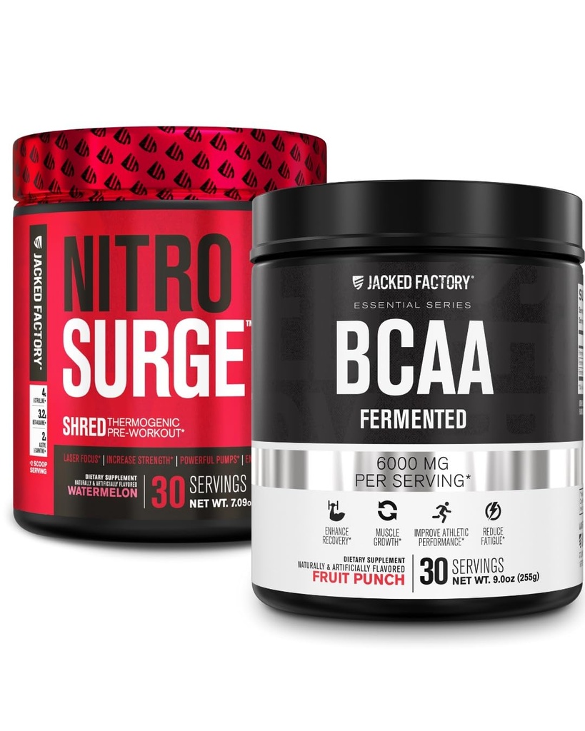 Jacked Factory Nitrofresh Shred Thermogenic Pre- Cvičení ve melounu a BCAA ve ovocném punči pro tělesné doporučení, budování svalů a zotavení