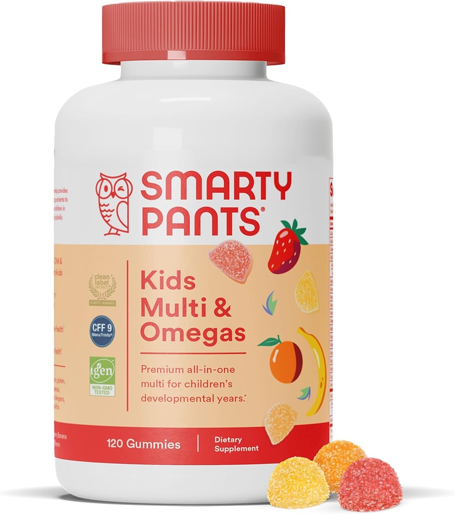 SmartyPants Děti Kompletní Gummy Vitamíny: Multivitamin, Vitamin D3, B12 (Methylkobalamin), A Omega 3 DHA / EPA rybí olej, 120 počet