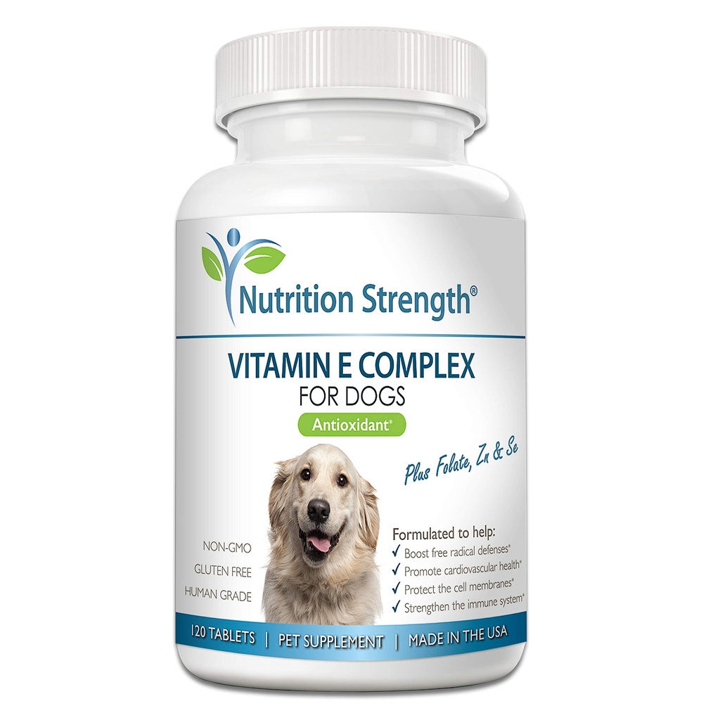 Vitamin E pro psy, Podpora kardiovaskulární zdraví, Podpora buněčné membrány, Vitamin E komplex na posílení psa imunitní systém Plus zink, Selen, Folát, Losos olej, 120 žvýkací tablety