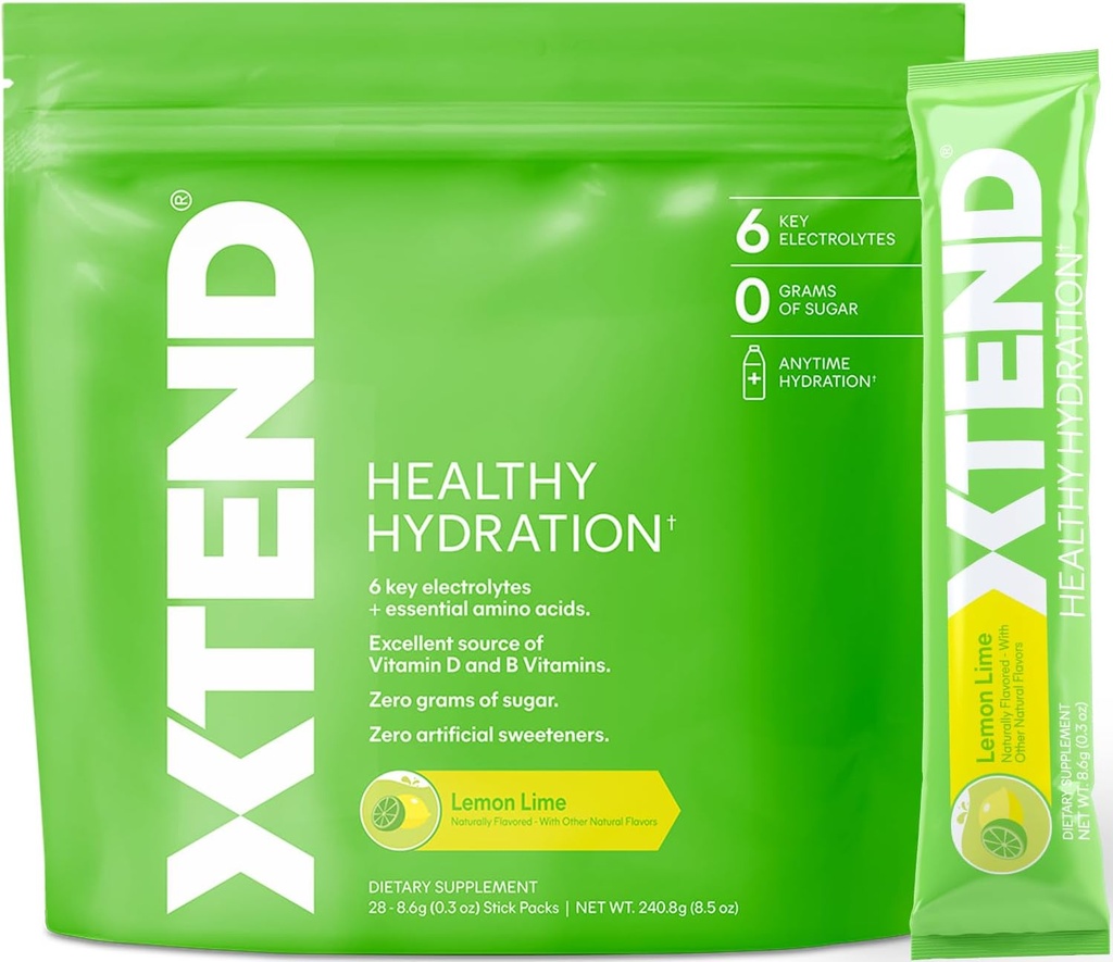 Xtend XTEND Zdravá hydratace CLAS124; Superior Hydration Powder Packets CLAS124; Electrolyte Drink Mix CLAS124; 3 Esenciální aminokyseliny CLAS124; NSF Certified for Sport CLAS124; 28 Sticks, Lemon Lime