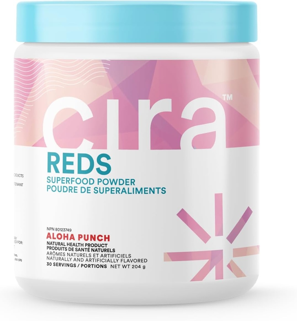 Cira Glow- Getter Red Superfood Powder - Antioxidanty a polyfenoly pro zvýšení energie a Gut zdraví - 30 Služeb, Aloha Punch