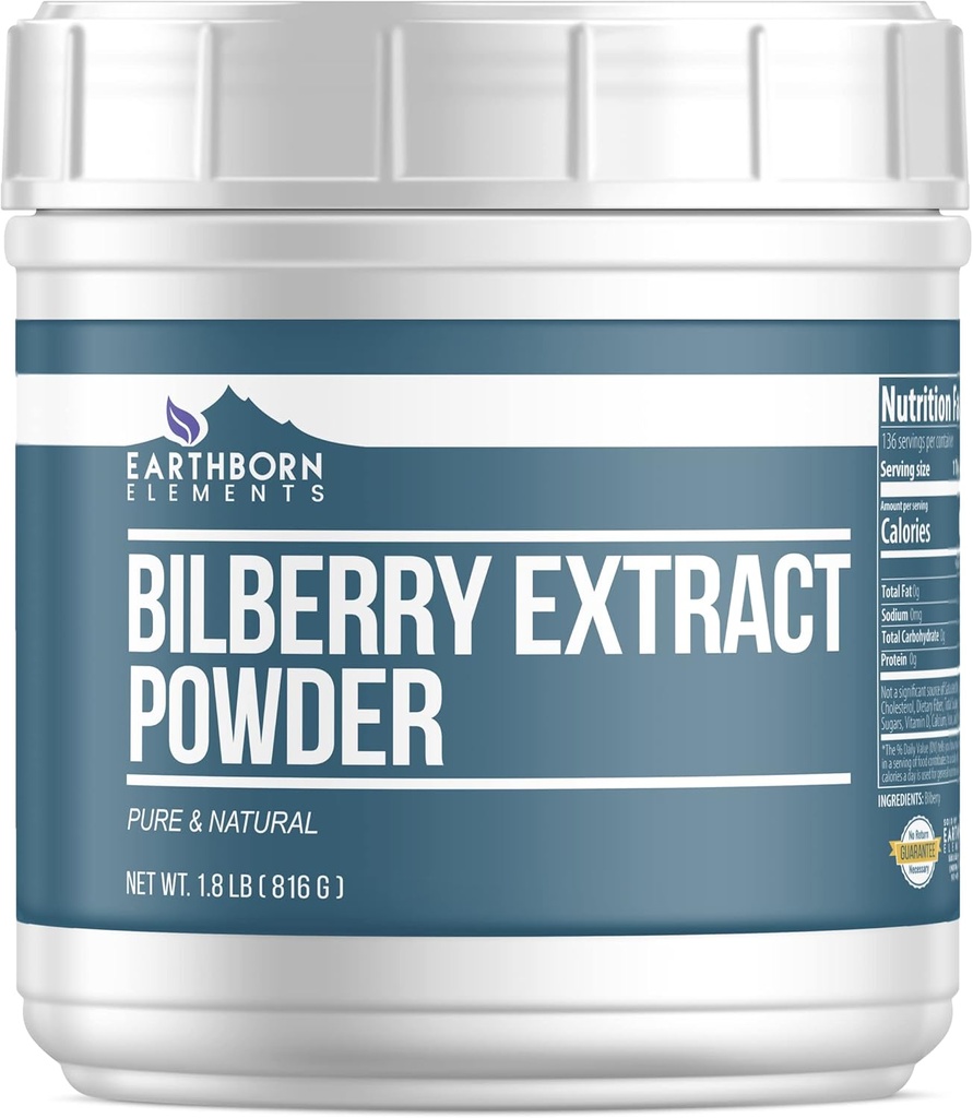 Pozemské prvky Bilberry Extract Powder 1,8 lb, čisté a přírodní, Smoothies & Shakes