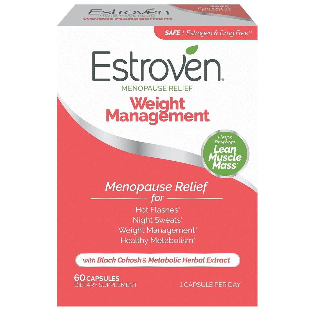 Estroven Weight Management pro Menopauze Relief - 60 Ct. - Klinicky osvědčené přísady pomáhají spravovat váhu, poskytují noční poty a horké Flash Relief - Drog- Free & gluten- Free