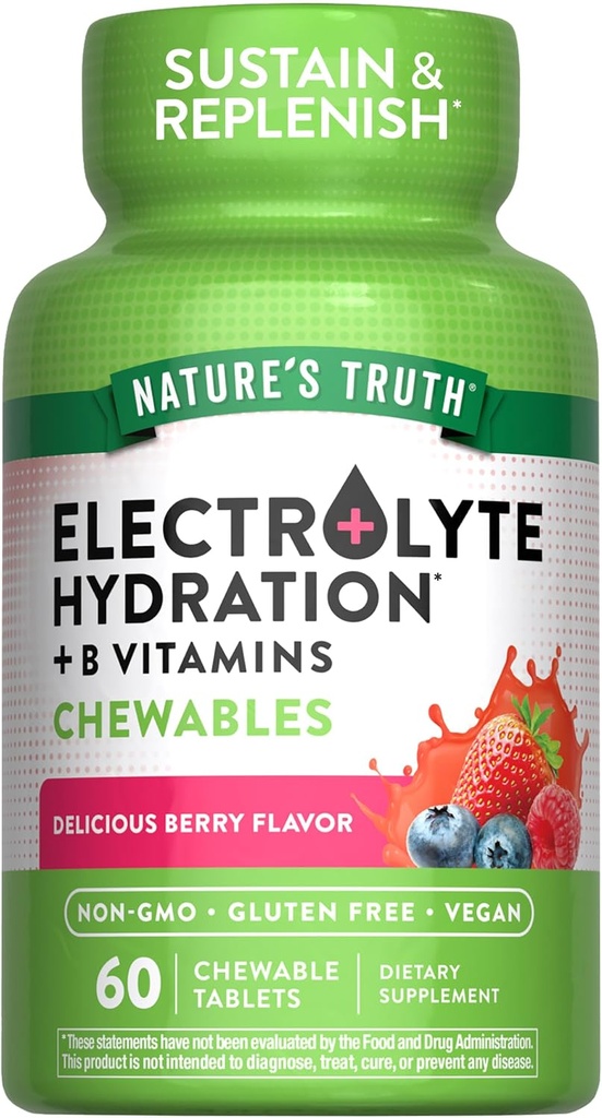 Nature 's Truth Electrolyte Tablet CLAS124; 60 Count CLAS124; Non-GMO & Gluten Free Chewable Supplement for Hydration CLAS124; Berry Flavor