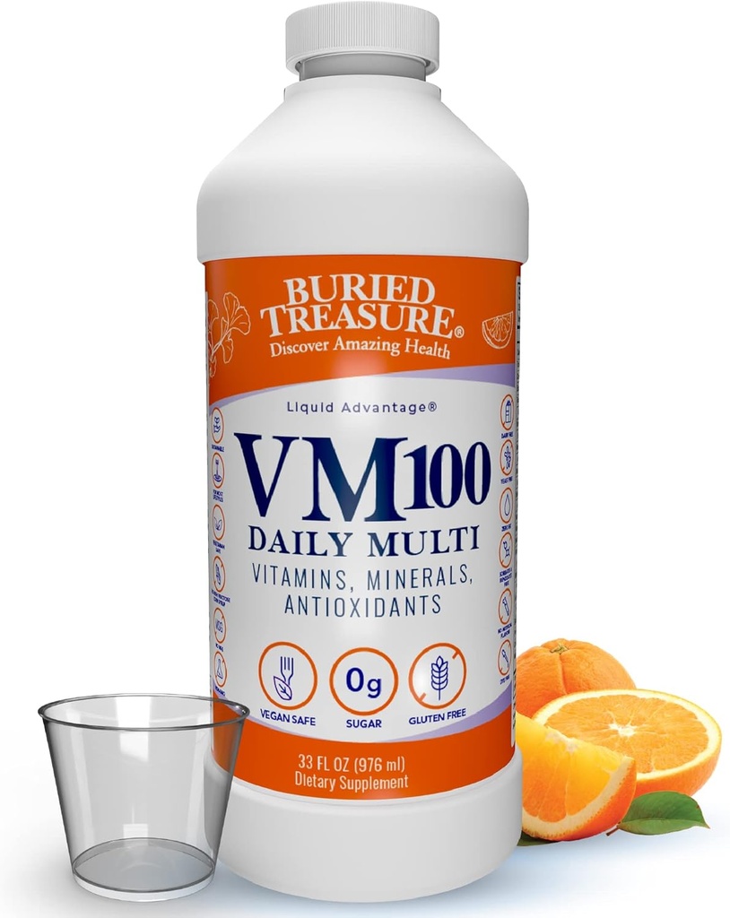 Poklad pohřbený VM100 Daily Multi - 32 Služeb, Liquid Vitamíny Minerály Dodatek s dávkovacím pohárem