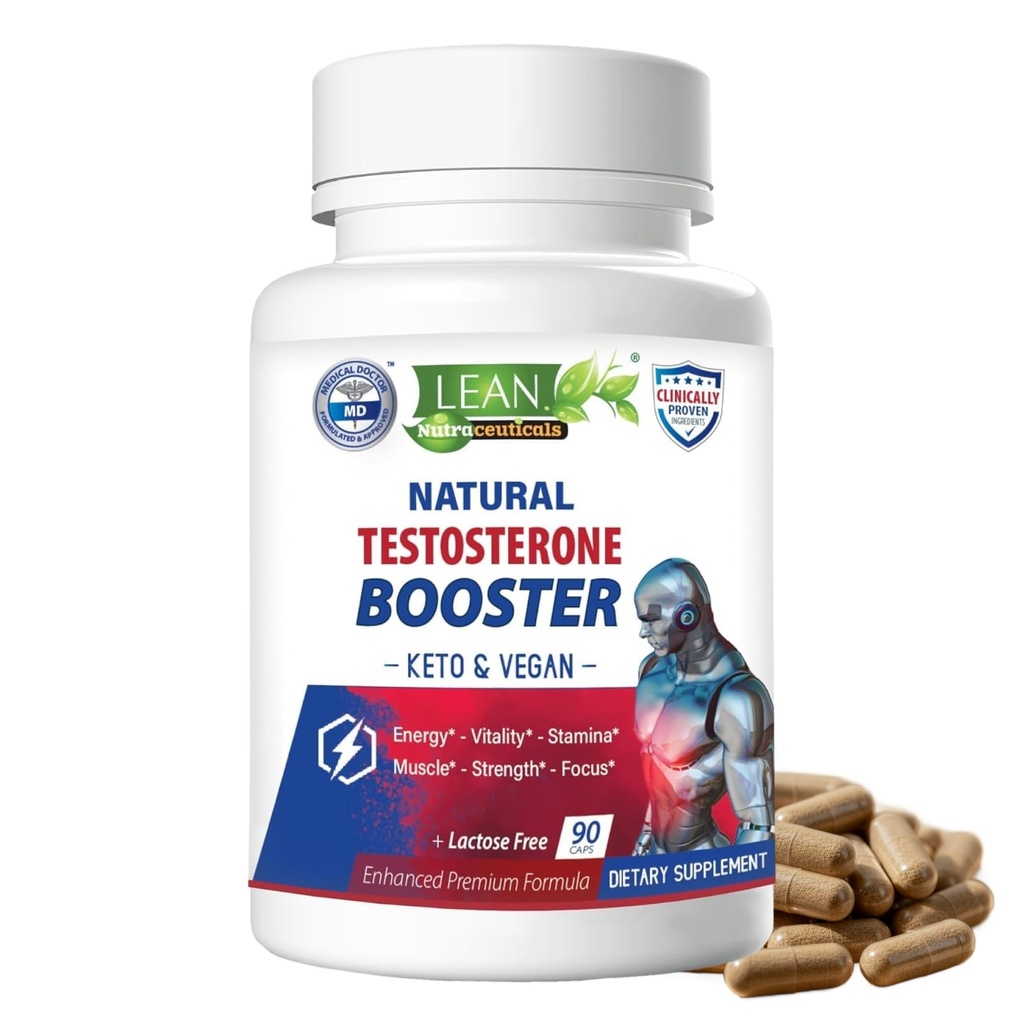 LEAN Nutra Testosteron Booster pro muže - přírodní vegan doplněk s Tongkat Ali, DHEA, Maca Root, Tribulus, Horny Kozí Tráva, Zinek, Boron, D-aspartické kyseliny - zvýšit sílu, Energie, Svalovina - 90 Caps
