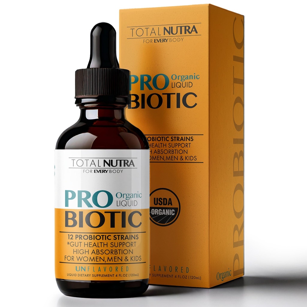 Liquid Probiotic for Women, Men, Kids, Toddler Probiotic: USDA Organic Probiotics, Vegan Probiotic Liquid & Alfalfa Blend + Acidophilus for Gut Health, Dairy Gluten Sugar Free, Non- GMO Oral Probiotics