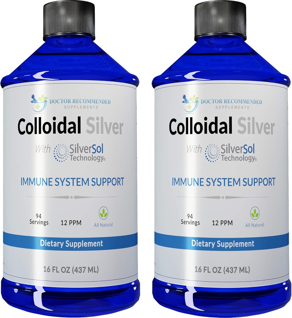 Koloidní stříbrná tekutina - 12 PPM Premium Silver Solution, 60 MCG per Serving, All Natural, Vegan Imunitary System Support, Ionic Silver Water Daily Mineral Supplement (2-16 Fl oz Bottles)