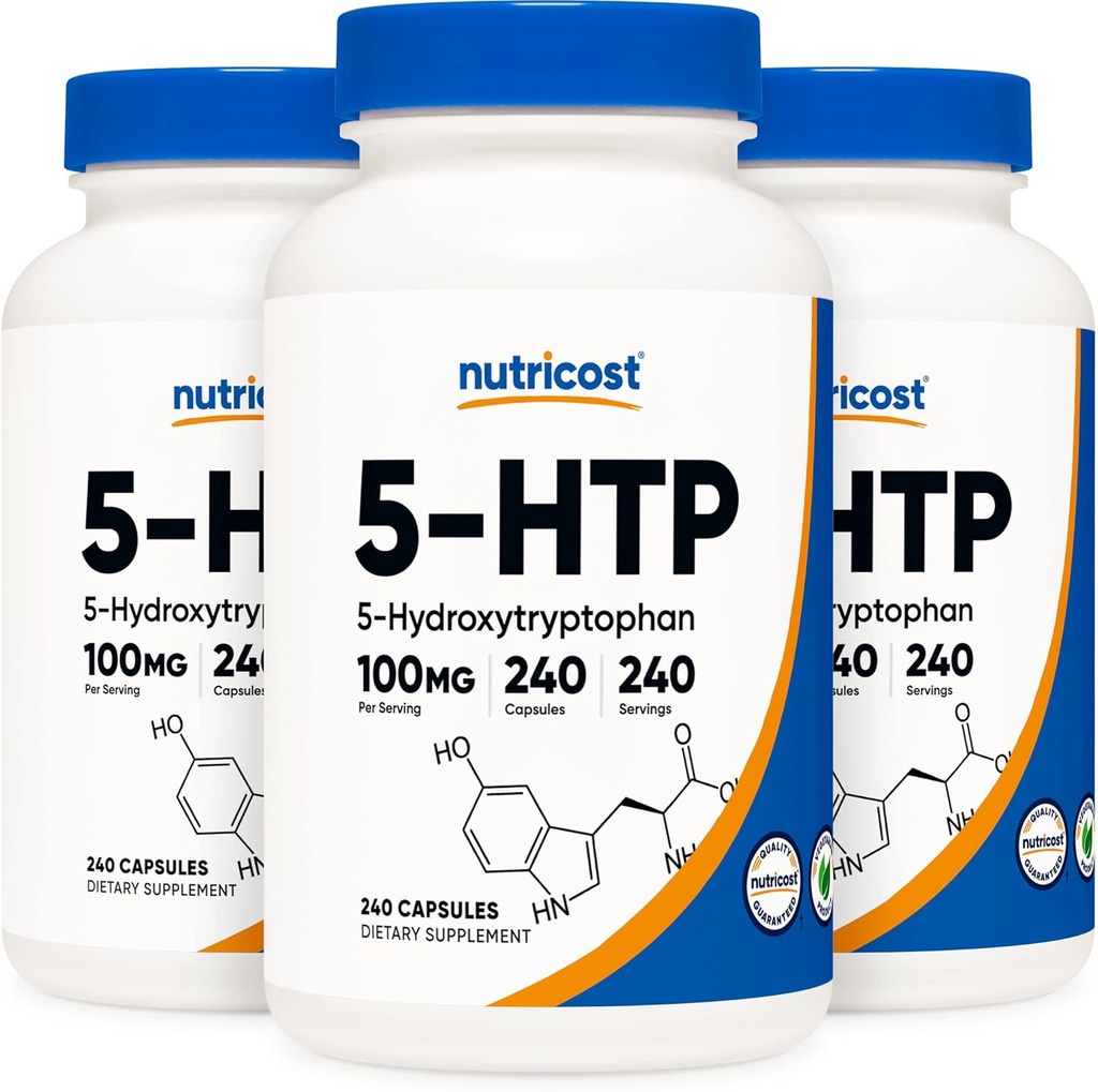 Nutricost 5- HTP 100mg, 240 Vegetariánských kapslí (5- Hydroxytryptofan) - Non- GMO & gluten zdarma (3 láhve)