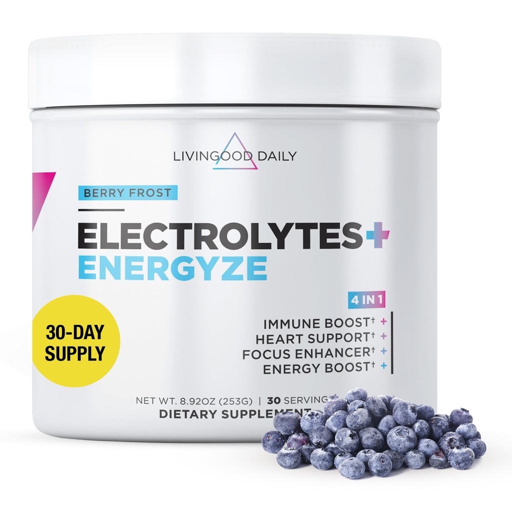 Livingood Daily Electrolytes Powder, Electrolytes Hydration Drink Mix s vitamínem C, hořčík, Taurin & Sea Salt, Electrolyte dodatek pro energii a hydrataci, Keto, Berry Frost Flavor, 30 Srvgs