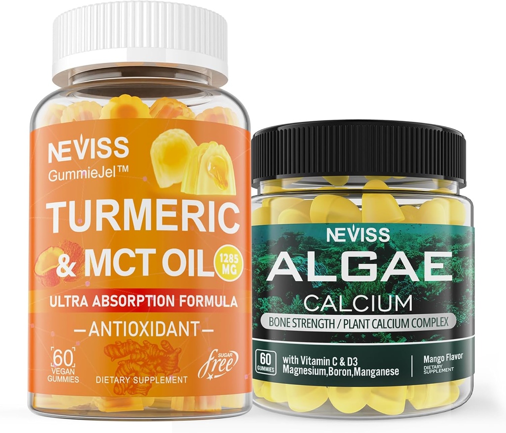 NEVISS Cukr bez kurkumin gumy + mořské řasy doplněk vápníku 600mg, vysoká absorpce, Vegan