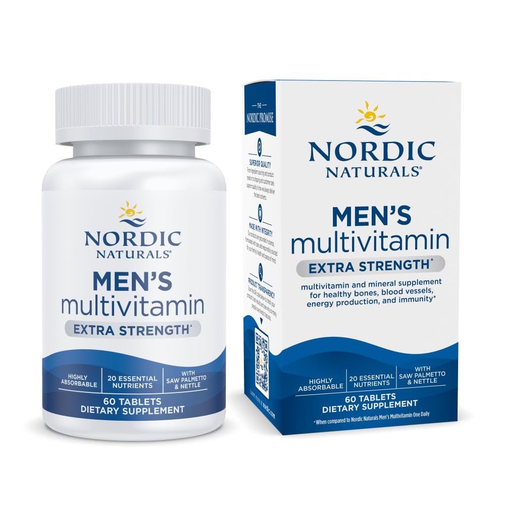 Nordic Naturals Men 's Multivitamin Extra Strength - Bone, Energy, & Blood- Vesel Support - Imunity Supplementary - 20 esenciálních živin - 60 Tablet - 30 Služeb