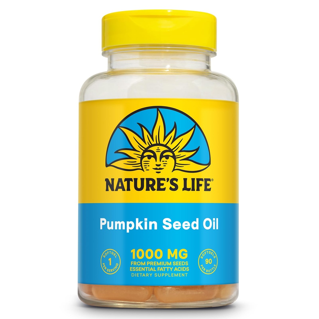 Příroda je život dýně semeno olej dodatek - Zdroj Omega 3 6 Základní mastné kyseliny a antioxidanty - Studené lisované z organických dýňových semen - Vegan, 60- denní záruka, 90 Služeb, 90 Softgels