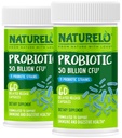 NATURELO Probiotika pro stravitelné zdraví - 50 miliard CFU, 11 Straines, Denní Use Supplement - Zvýšení imunitního systému, opožděné uvolnění, nulová lednička, 60 Vegetariánských kapslí (Balení po 2)
