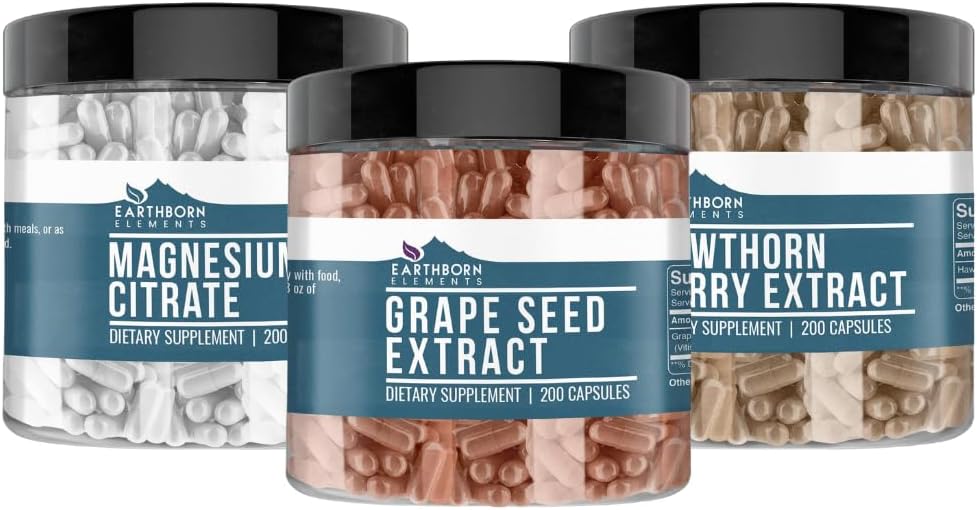 Pozemské živly Hawthorn Berry, Grape Seed, & Magnesium Citrát Bundle (200 caps), Čisté a neředěné, Žádné přísady