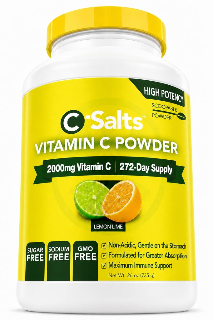 C-Soli vitamin C prášek dodatek - 100% čisté vysoké dávky Buffered vitamin C prášek pro imunitní podporu - Organic, Sugar- Free, Vegan, Non- GMO, Stomach- Friendly, Lemon Lime 26oz