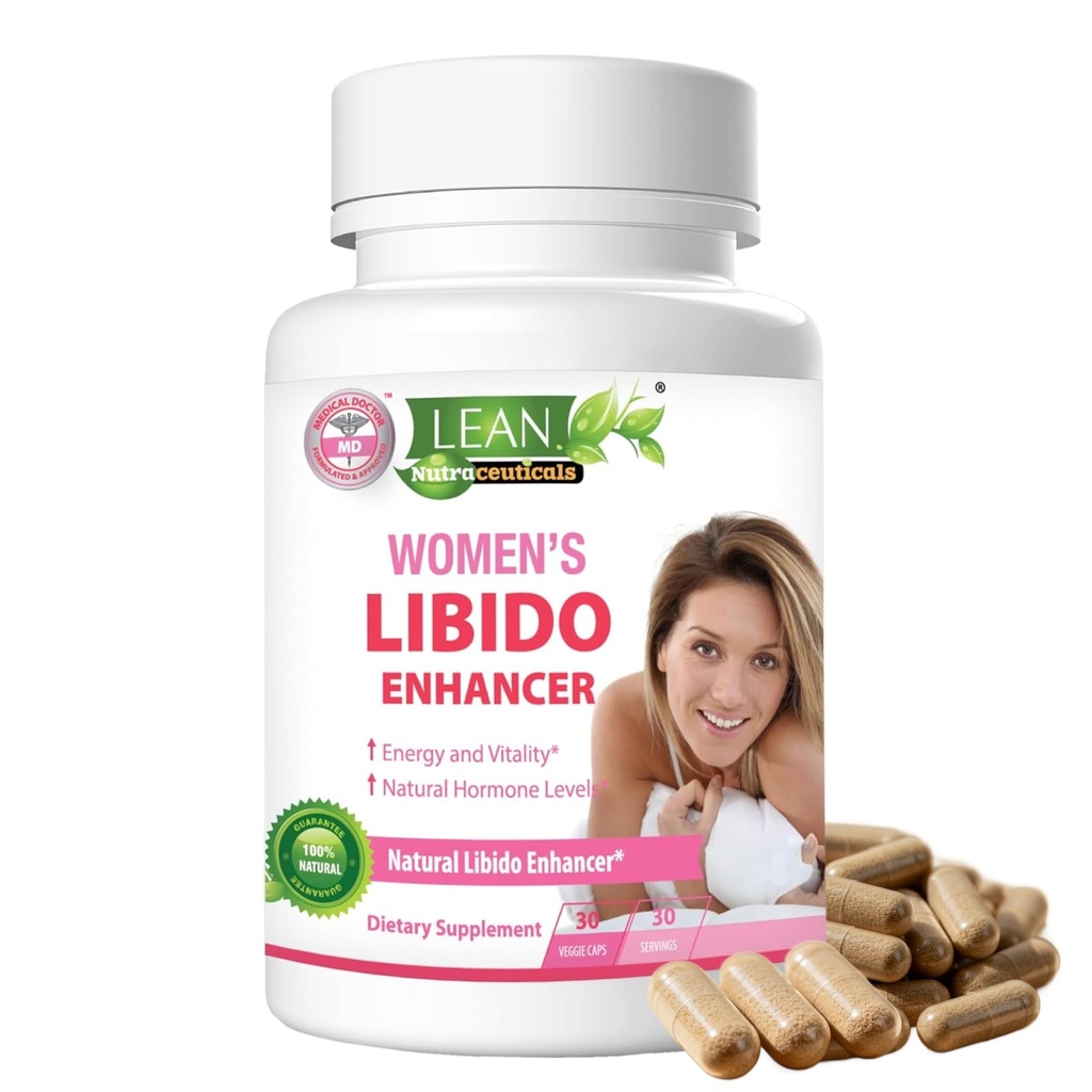 Lean Nutra Libido Booster pro ženy s Maca Root, Horny Kozí Tráva, Tongkat Ali, Fenugreek - Přírodní Menopauza & PMS podpora, Hormon Balance & Energy Dodatek - 30 Vegan Kapsle