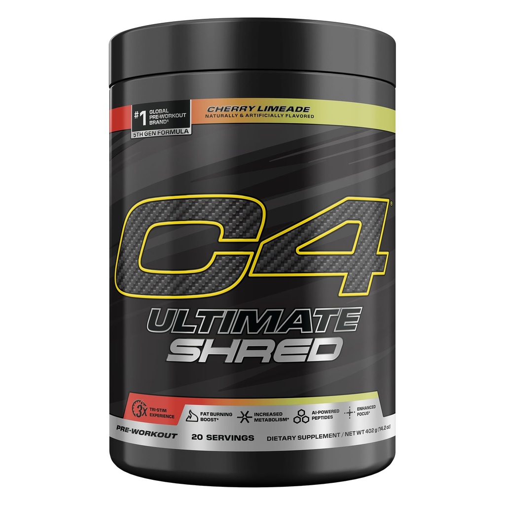 Cellucor C4 Ultimate Shred Pre Workout Powder, dodatek k metabolizmu s Cayenne Extract + 300mg Caffeine + TeaCrine + Dynamine - Cherry Limeade, 20 Služeb
