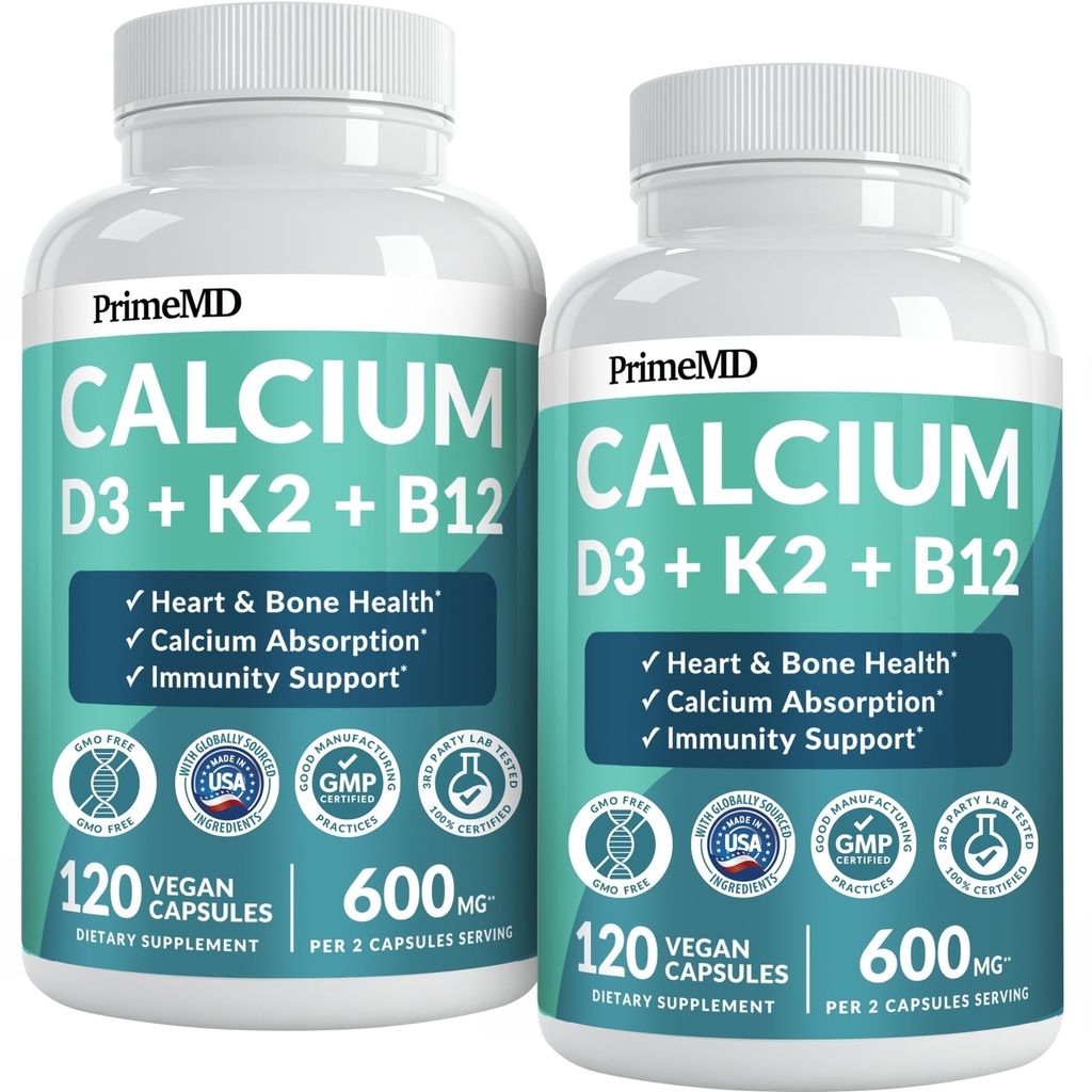 4-in-1 Vápník doplňky pro ženy a muže - vápník s vitamínem D3 K2 5000 IU doplněk, 601mg na Serving for Heart, Kosti & Body Defenses - Gluten- Free, Vegan- Friendly (240 ct)