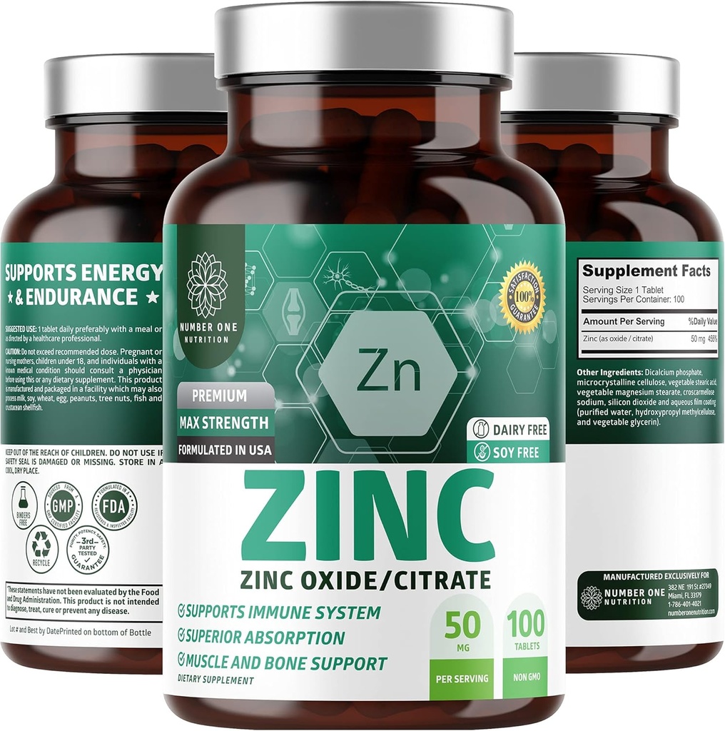 N1N Premium Zinek 50mg [3X Absorpce, Vegan] Všechny přírodní oxid zinečnatý a doplněk citrátu pro imunitní podporu, zdraví pokožky a lepší stravení, 100 tablet
