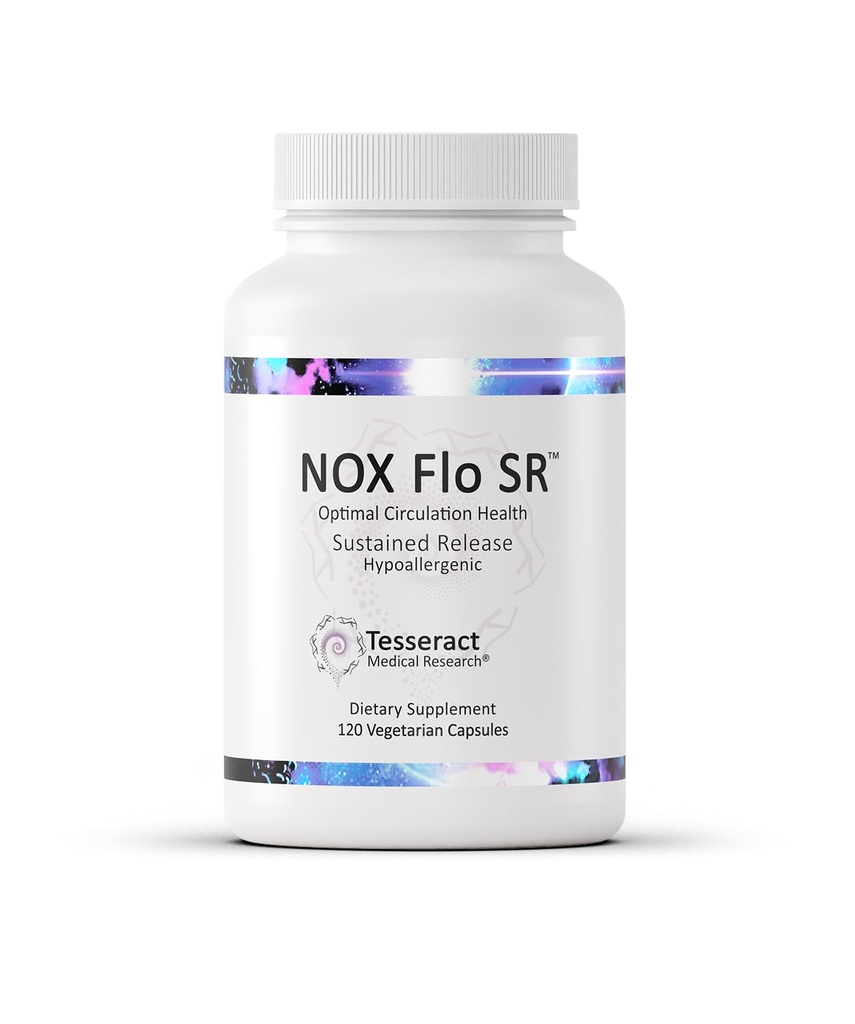 Teseract NOX Flo SR Nitric Oxide Booster, Cévní doplněk zdraví, 120 Kapsle, Sustaced-Release L Citruline, Koenzym Q10 & R Lipoic Acid, Cirkulace a krevní tlak podpora, hypoalergenní