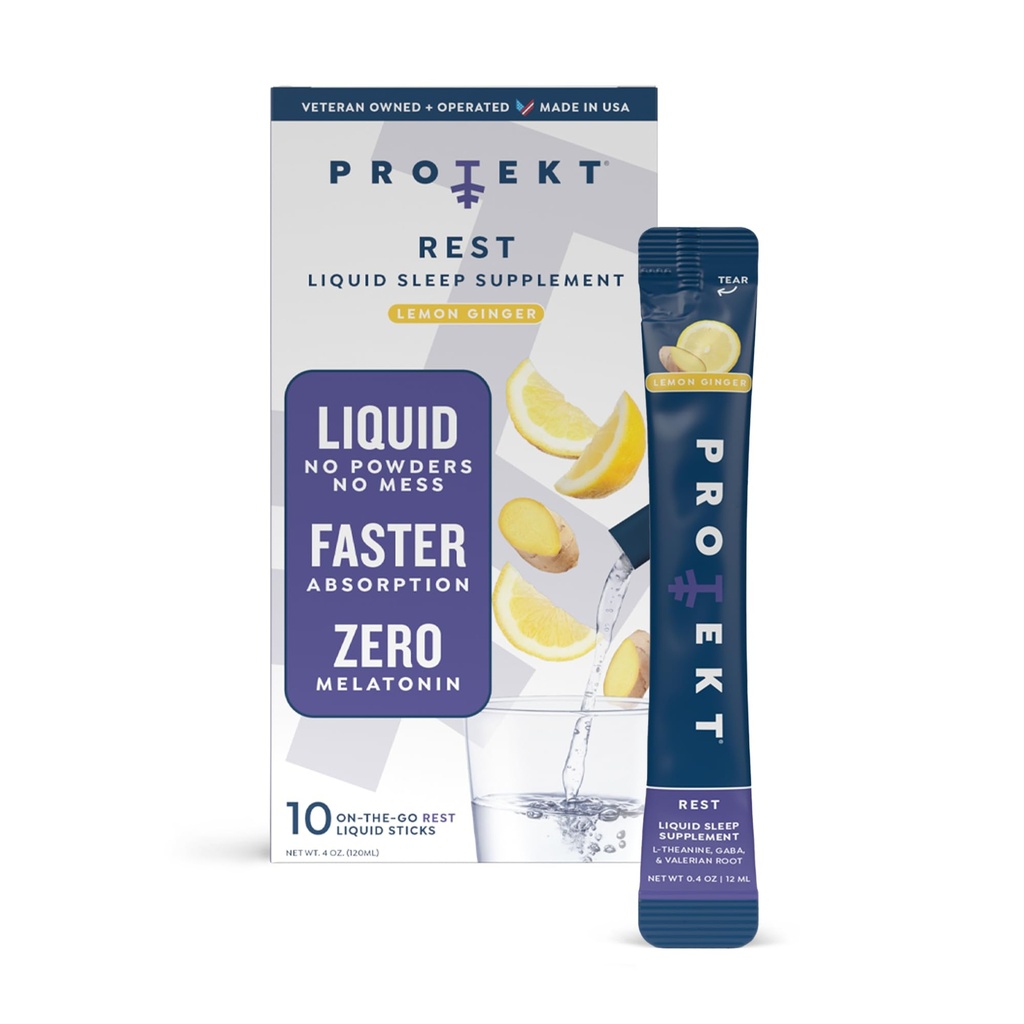 PROTEKT GABA L Theanine dodatek 124; Melatonin- free Sleep Aid pro dospělé 124; Valerian Root for Night Support & Restful Sleep 124; GABA klid tekutý nápoj mix pro dospělé 124; Lemon Ginger, balení 10