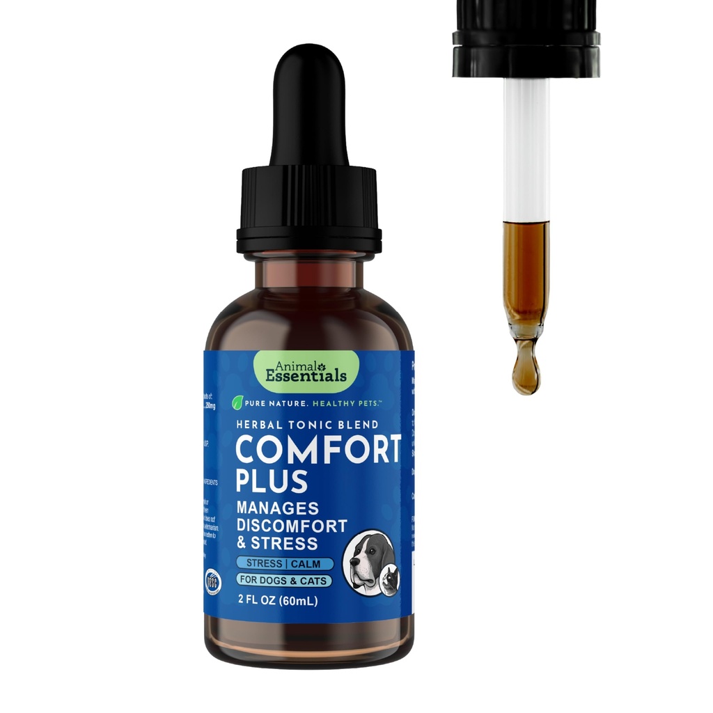 Zvířecí Essentials Comfort Plus pro psy a kočky - uklidňující tekutina, Pet Calming kapky, Bylinné Formule, Kalifornie Poppy, Skullcap - 2 Fl Oz