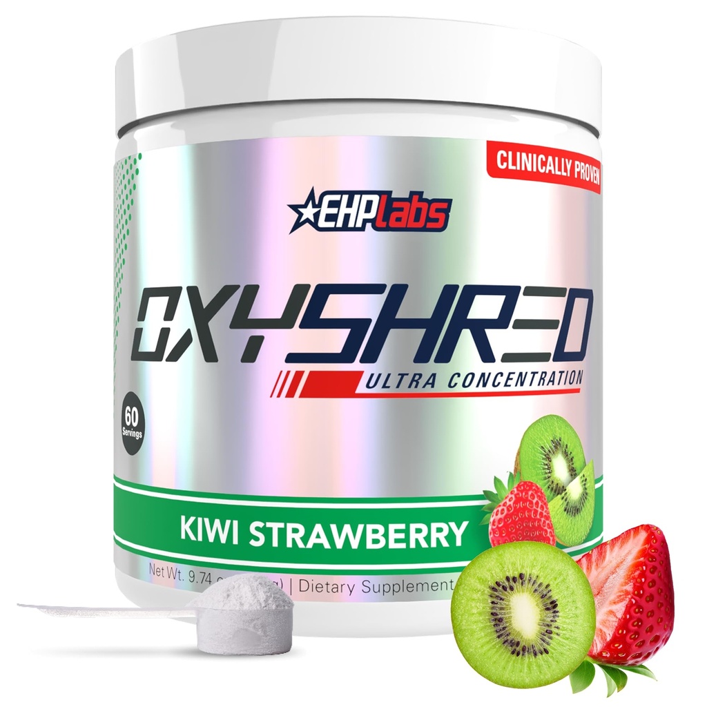 EHP Labs OxyShred Pre Workout Powder - Presping Powder with L Glutamine & Acetyl L Carnitin, Energy Boost Drink - Kiwi Strawberry, 60 Servings