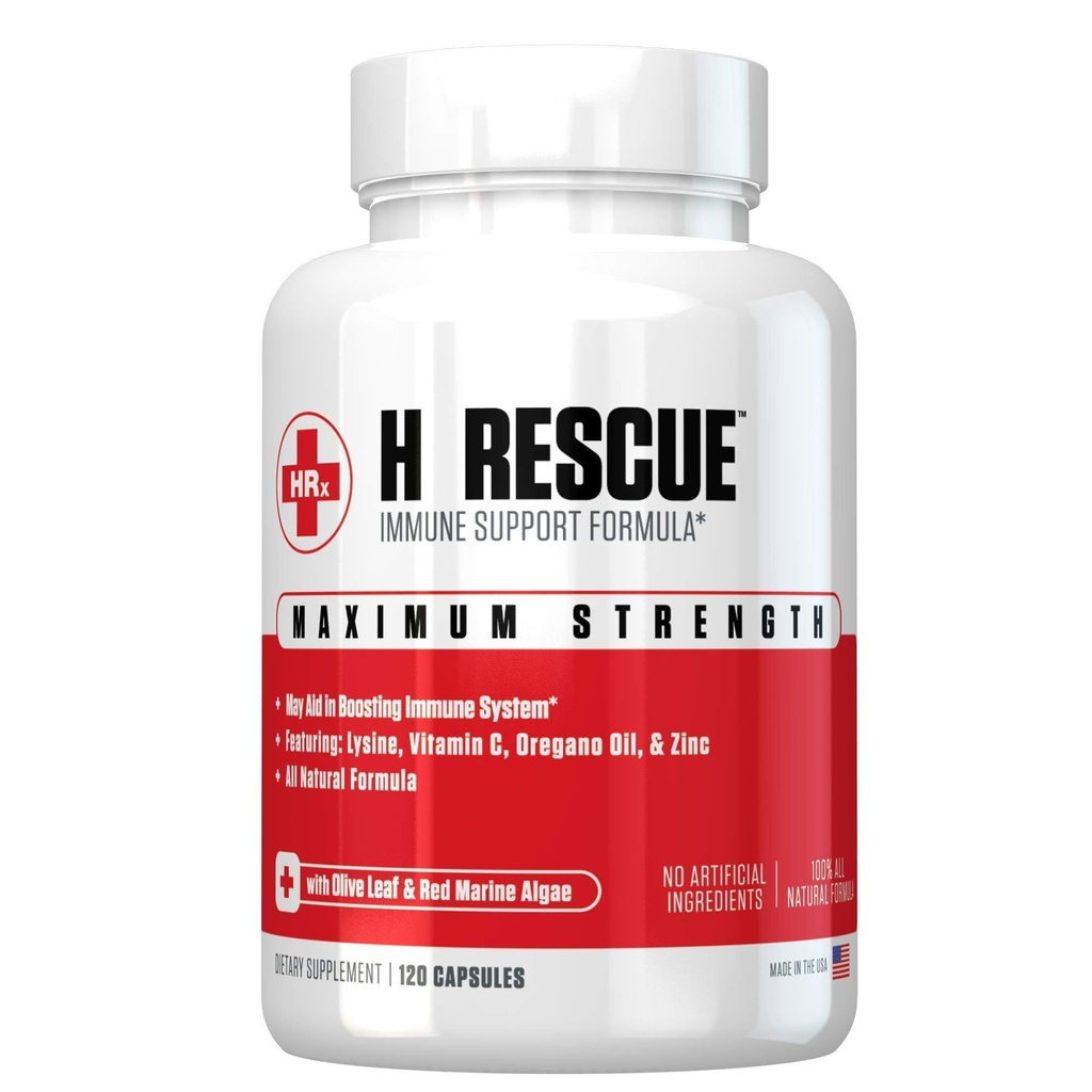 Re + Gen Nutrition H Rescue Immunication Supplementary pro dospělé, Kapsle se zinkem, Vitamin C, L lysin Amino Acid & Oregano Oil pro zdraví mužů a žen, 120 Kapsle