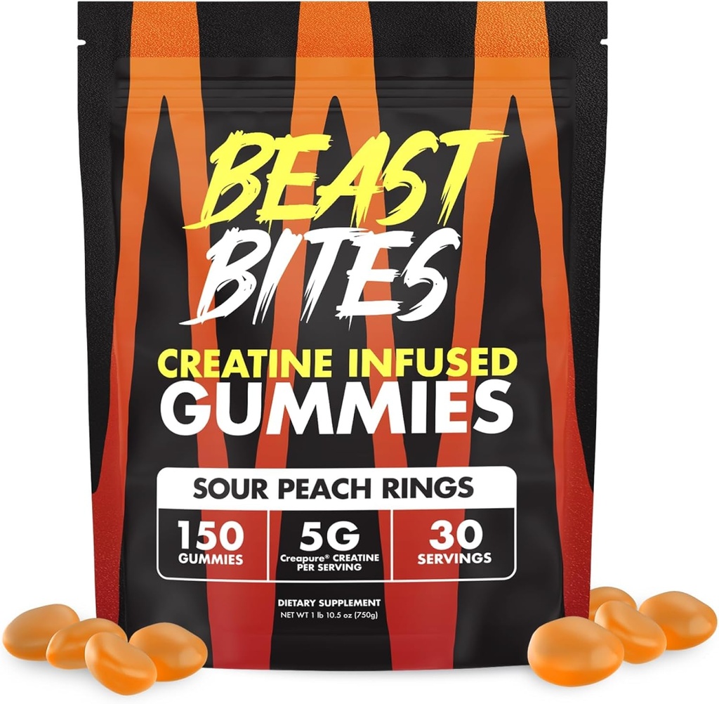 BEAST BITES - Creatine Infused Gummies - 5g Creapure Creatine Monohydrátu per Serving - NSF Certified for Sport - 30 Služeb