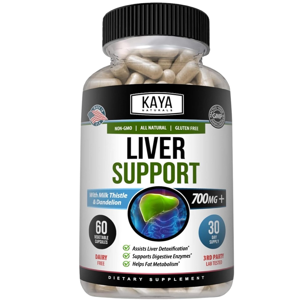 Kaya Naturals Vyčištění jater Detox & Opravy - Mléčné Thistle Dodatek - Játra Detox pro ženy a muže - Artyčoky Extract and Dandelion Root Capsules - 60 Počet