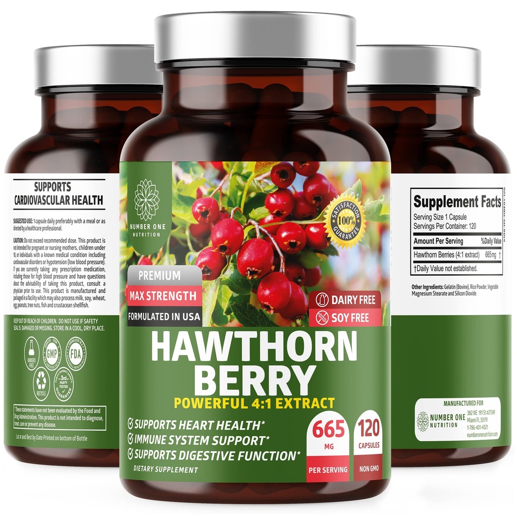 N1N Premium Hawthorn Berry Kapsle [Max síla, 2660mg] Všechny přírodní Hawthorn Extract Dodatek k podpoře imunity, 120 Caps