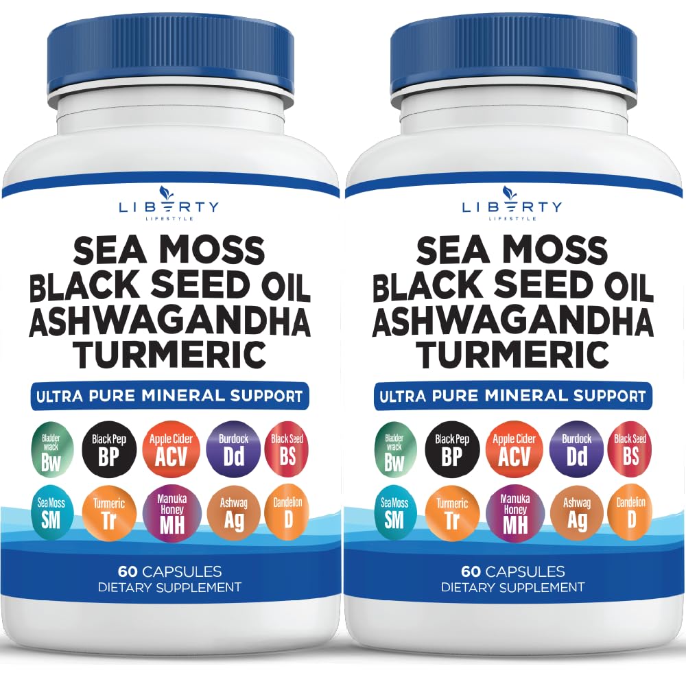 Moss Black Seed Oil Ashwagandha Turmeric Bladderwrack Burdock - s Manukou, Honey Dandelion, ACV Black Pepper gluten zdarma - 2-Pack